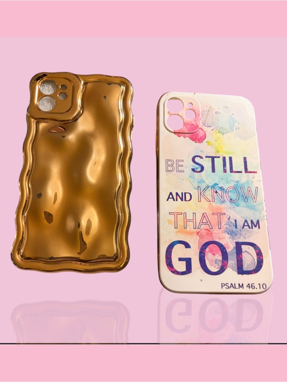 2 IPhone 11 Gold Metallic & White Watercolor 'Be Still' iPhone Case Duo